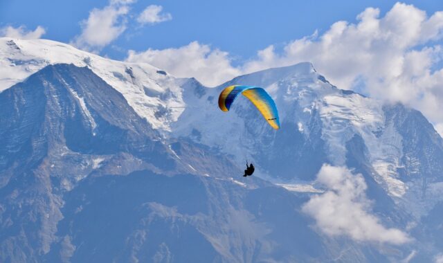 mountain, paragliding, free flight, mont blanc high alps, nature, snow, eternal snow, fly mountain