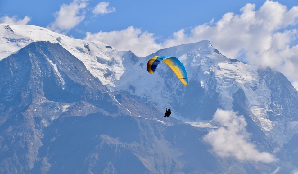 mountain, paragliding, free flight, mont blanc high alps, nature, snow, eternal snow, fly mountain