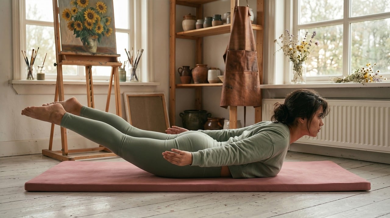 yoga, fitness, meditation, health, mindfulness, workout, flexibility, yoga pose, healthy living, self care, yoga at home, mental health, eastern art, serenity, wooden floor, cotton clothes, home comfort, yoga therapy, calm room, sunlight streaming, gentle aroma