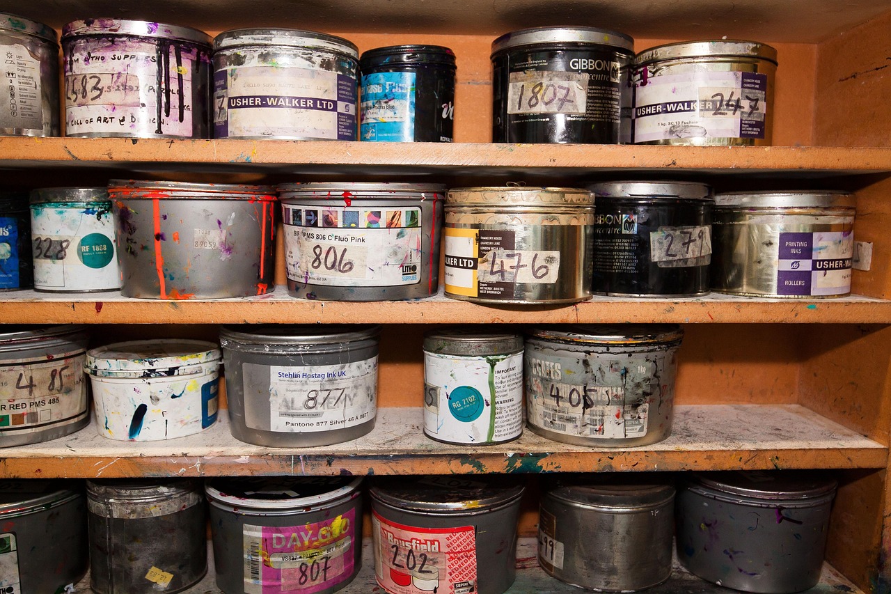 to dye, paint cans, printing inks, printing house, setting workshop, order, shelf, paint cans, paint cans, paint cans, paint cans, printing house, printing house, printing house, printing house, printing house
